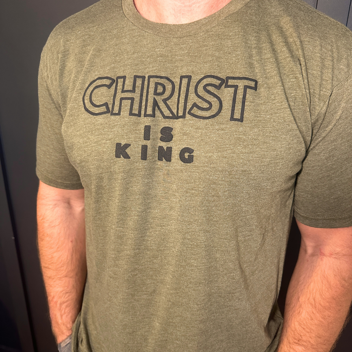 Christ Is King Men's Army Green Tee