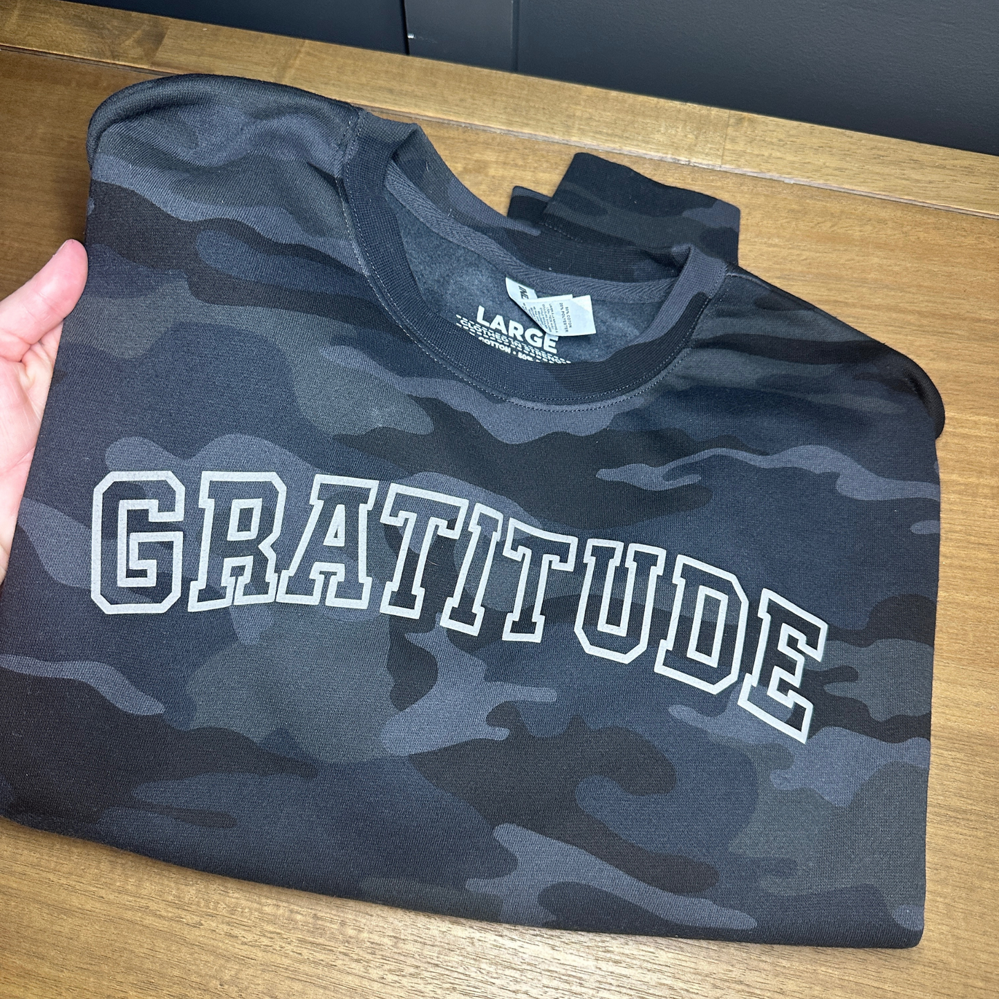 Lightweight Gratitude Camo Sweatshirt
