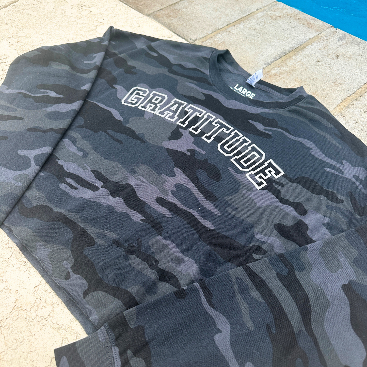 Lightweight Gratitude Camo Sweatshirt
