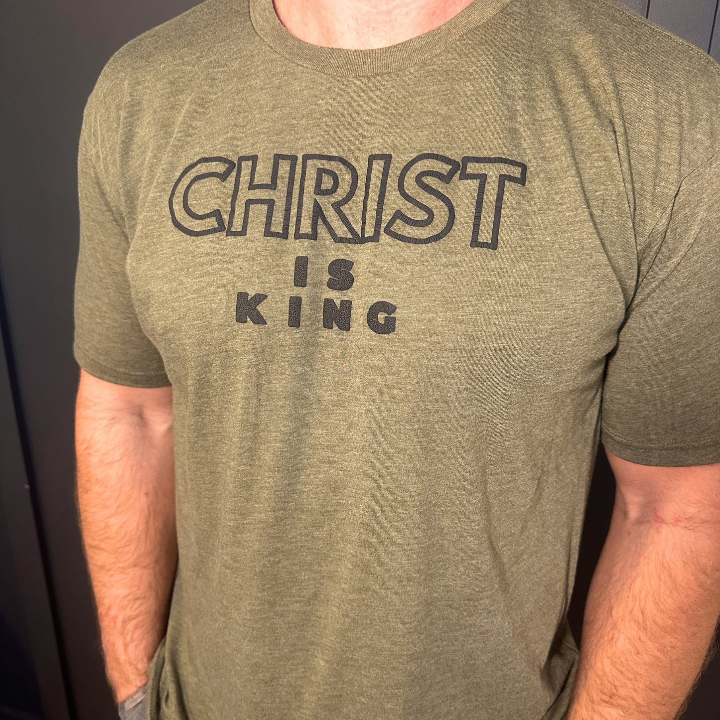 Christ is King army green tee